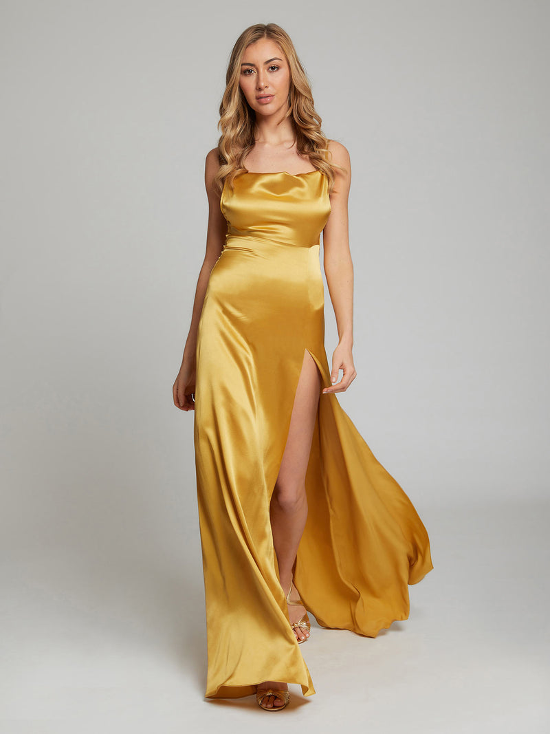 Salome silk slip dress in gold ...